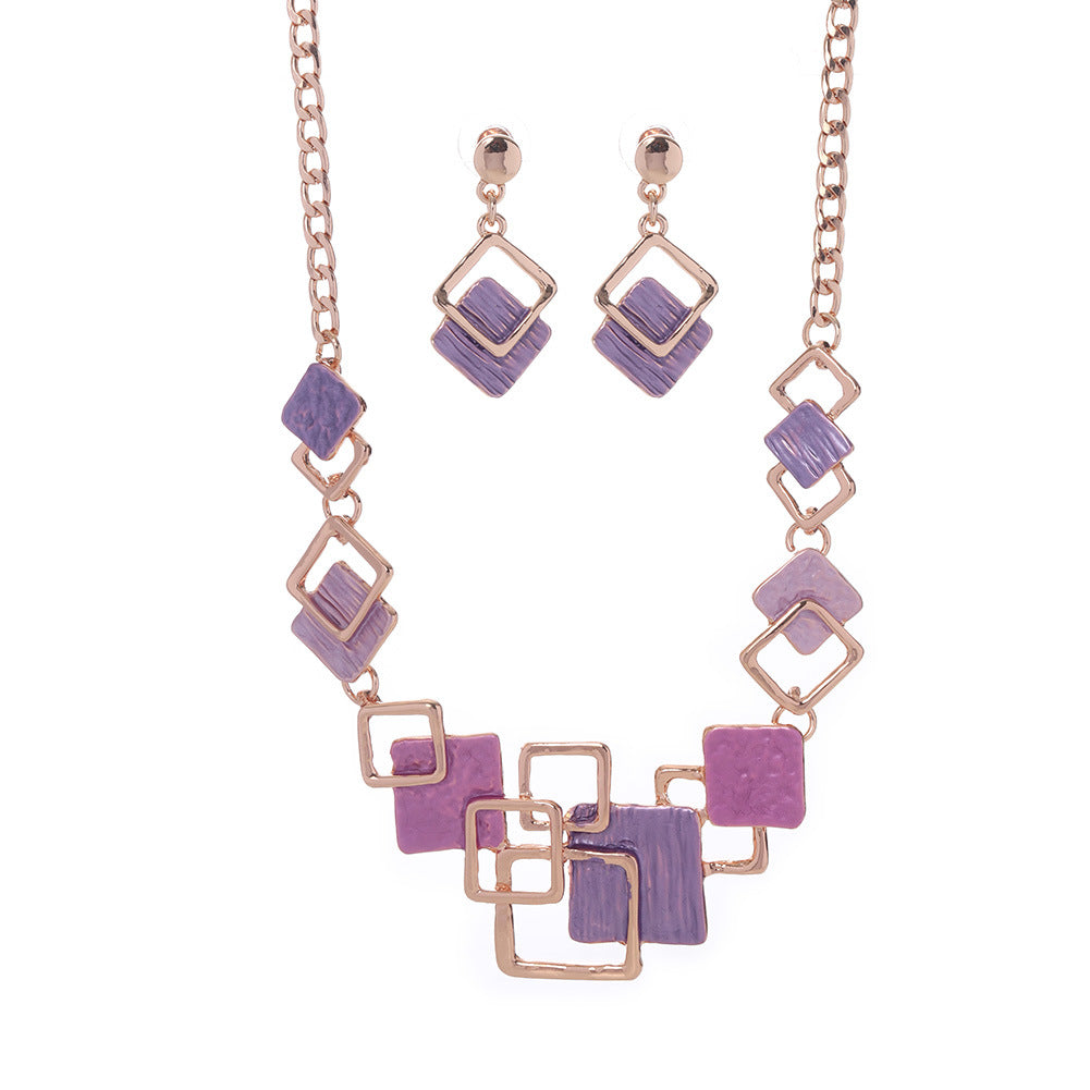 Suite Zinc Alloy Geometric Square Colorful Oil Hollow High Sense Earrings