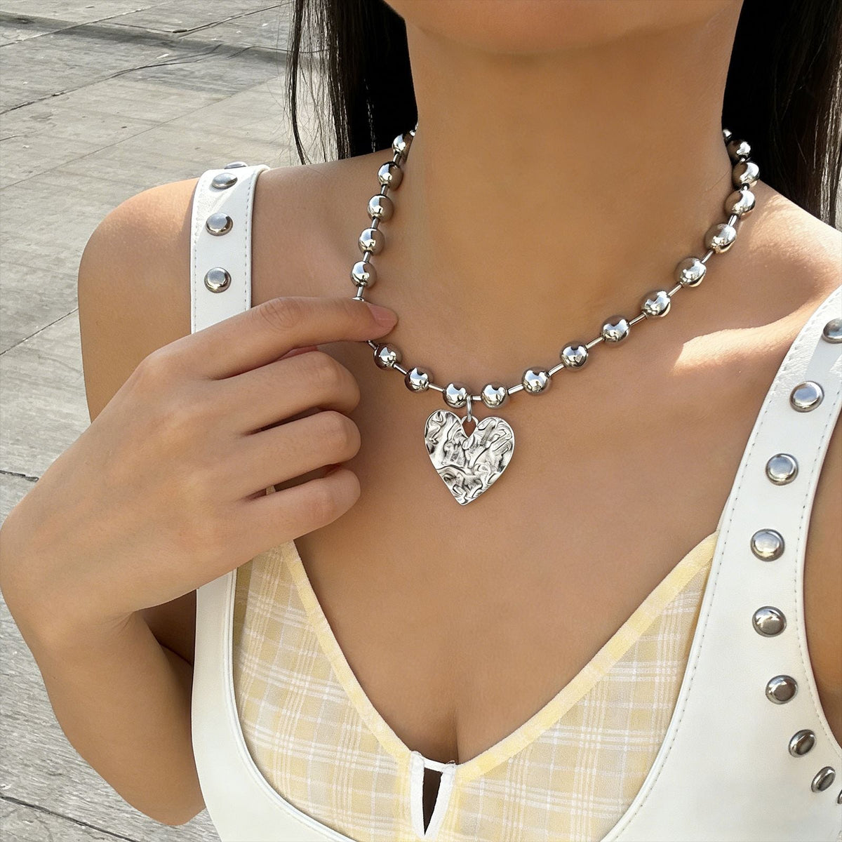 Irregular Heart Stainless Steel Round Beads Hot Pendant