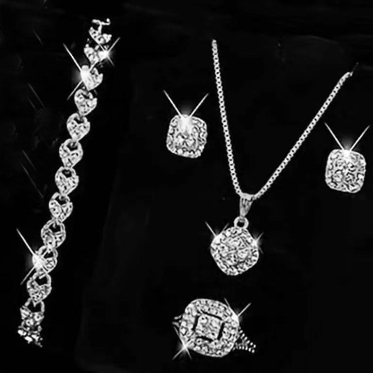 Fashion Eight Hearts Arrows Engagement Ear Wedding Jewelry Set