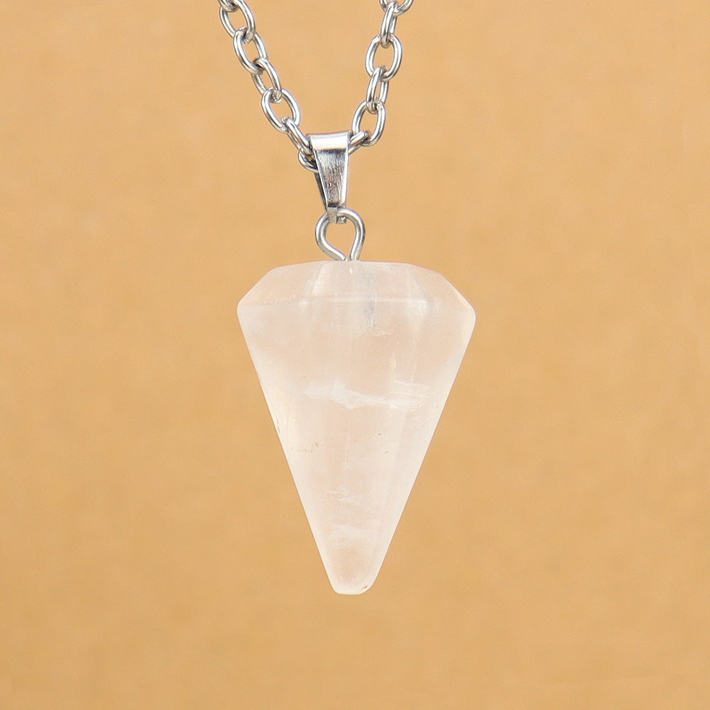 Stone Crystal Faceted Tapered Hexagon Prism Bullet Necklaces