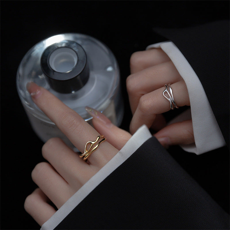 Women's Korean Style Niche Design Free Shape Irregular Curve Bar Rings