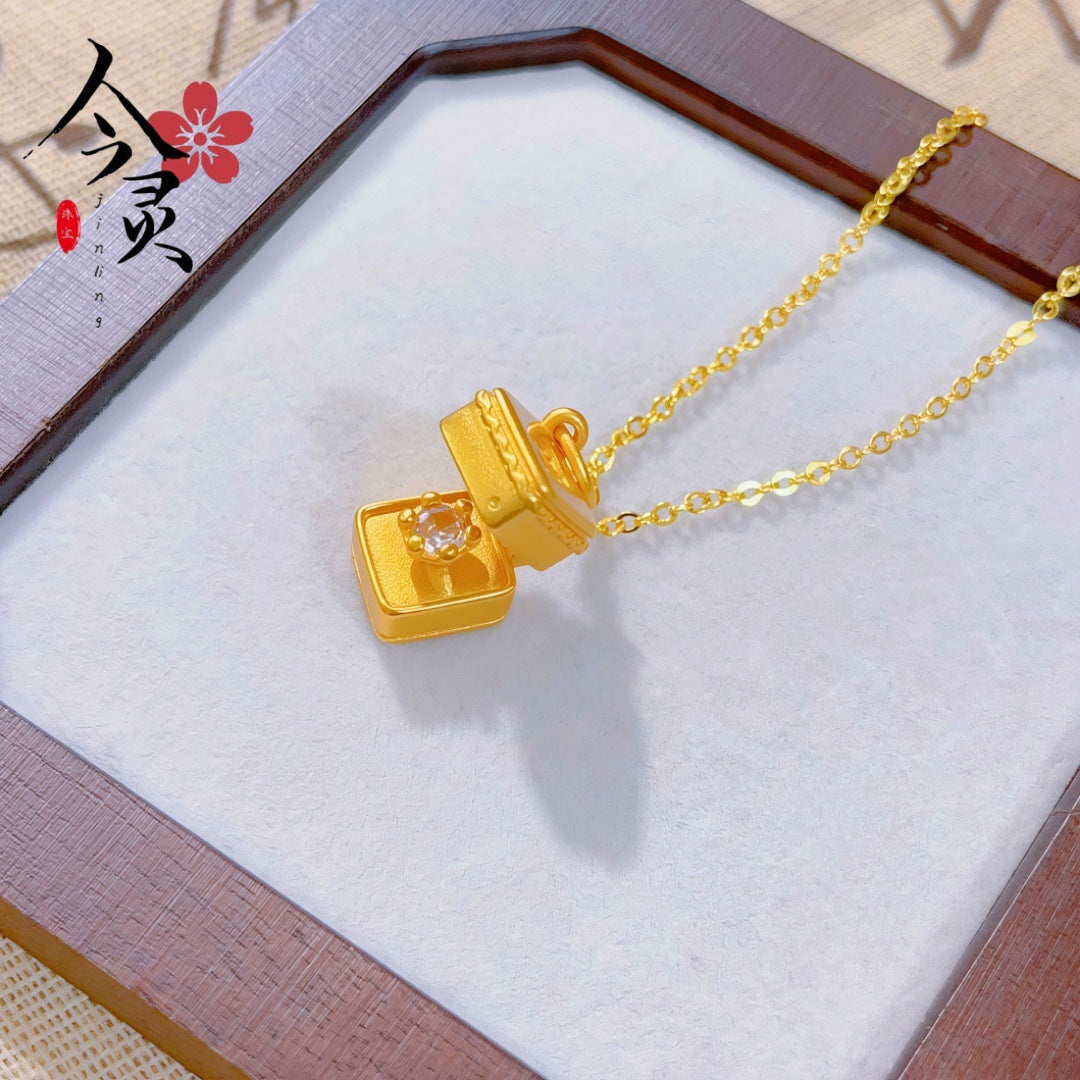 Gold Shop Cute Surprise Can Open Diamond Gift Box Pendant