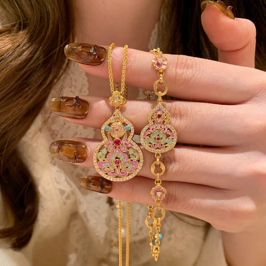 Enamel Calabash Pendent High-grade Chinese Sweater Jewelry Set