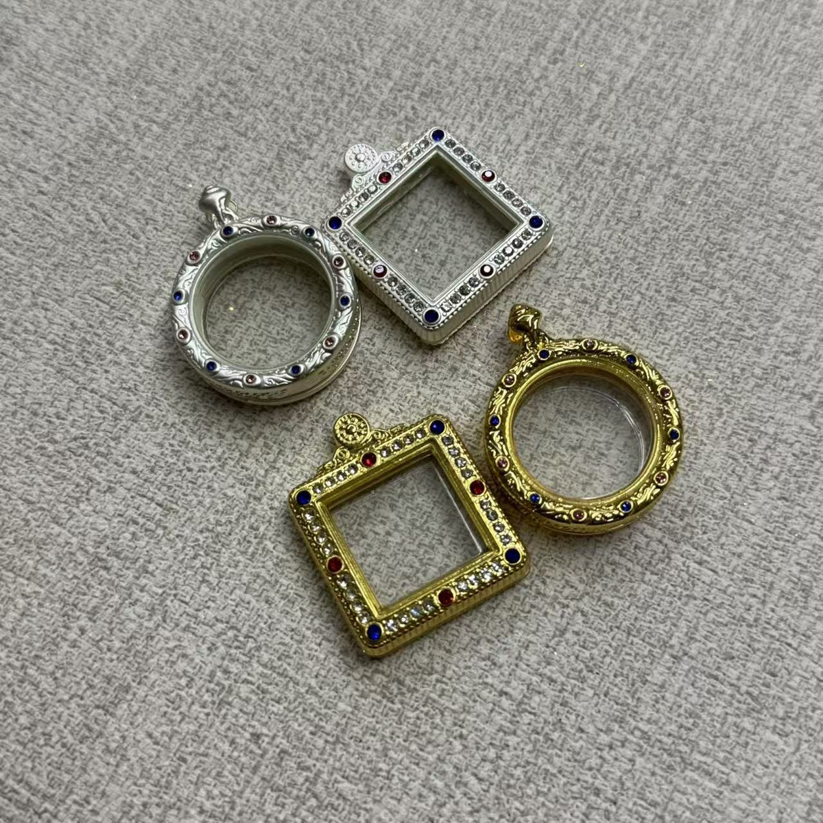 Small Double-sided Hollow Square Amulet Round Pendant