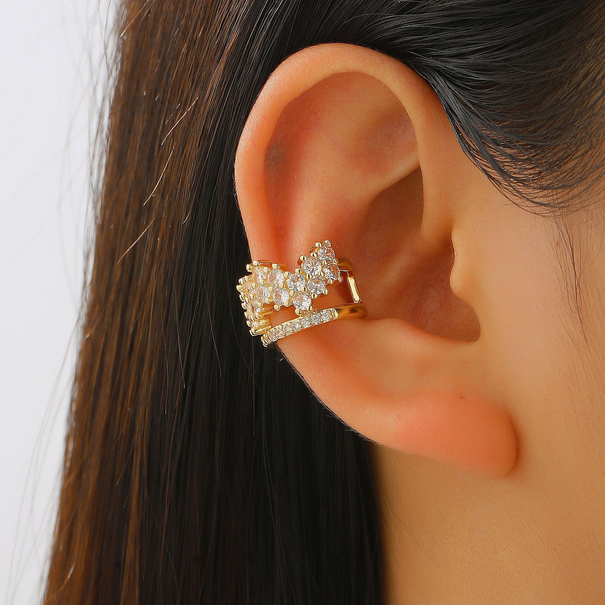 Luxury Fashion Copper Inlaid Zircon No Piercing Female Geometric Painless Ear Clip