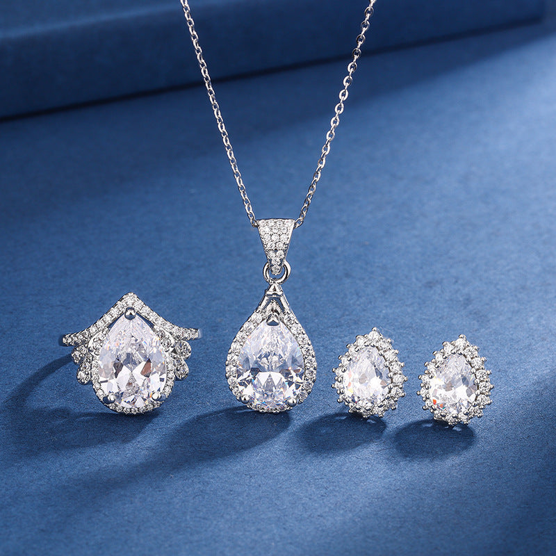 Live Broadcast Three-piece Water Drop Sweet Elegant Luxury Rings