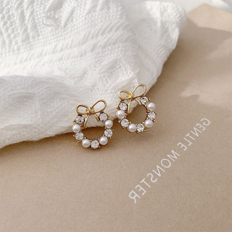 Women's Sier Bow Pearl Round Simple Compact Light Luxury Rings