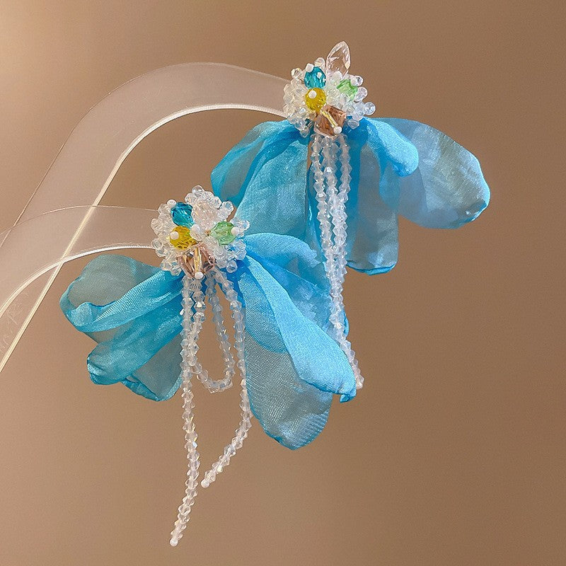 Summer Super Fairy Vacation Style Blue Flower Tassel Fashion Elegant Rings