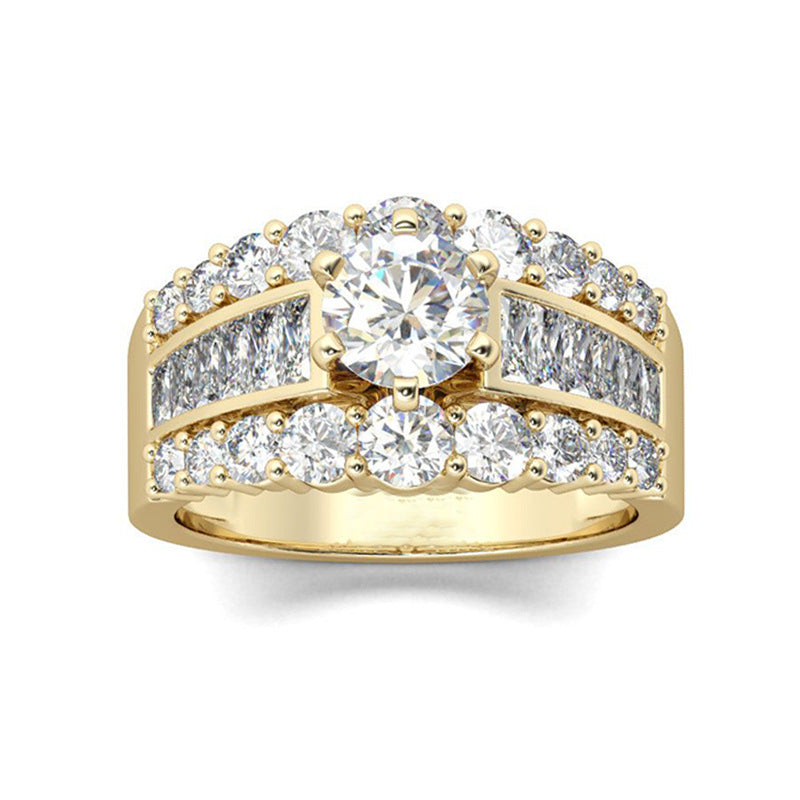 Women's Luxury Golden Bright Crystal Zircon Modern Design Engagement Party Rings