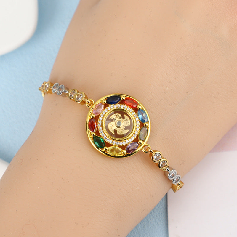 Color Retention Imitation Tourmaline Crystal Colorful Crystals Rotatable Bracelet