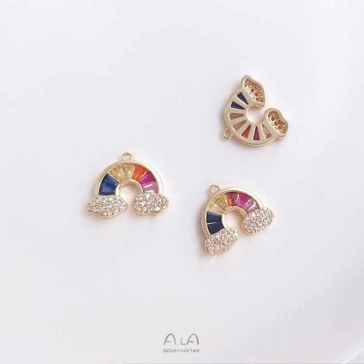 Color Retaining Bag Gold Inlaid Zircon Series Flowers Rainbow Eye Earrings