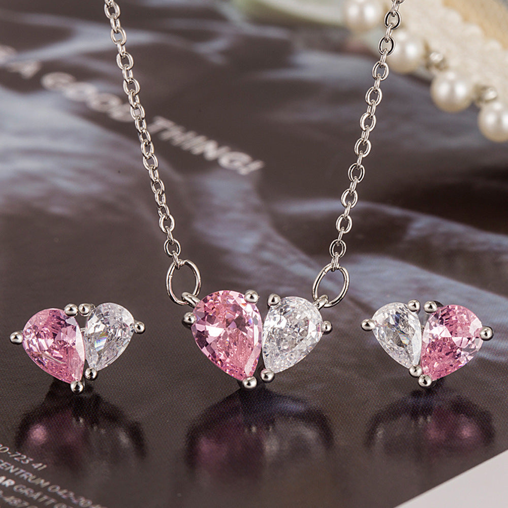 Women's Suit Zircon Heart-shaped Ear Design High-grade Jewelry Set
