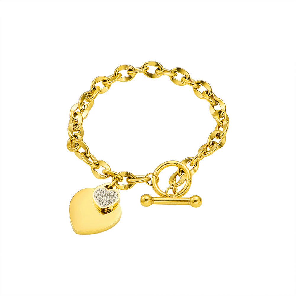 Women's Minority Design Rose Gold Titanium Steel Graceful Heart Love Bracelet