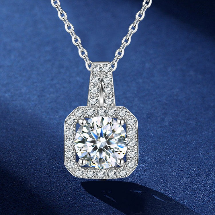 Fashion Temperament Princess Square Bag Simulation Moissanite Eight Hearts Arrows Pendants