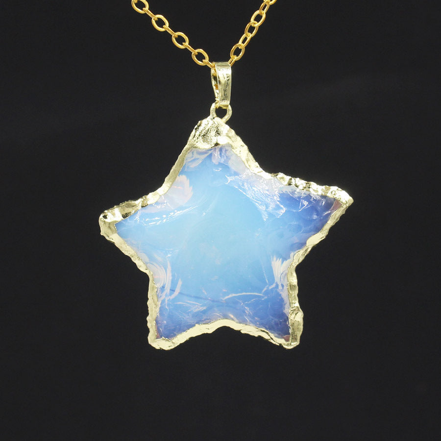 Star Moon Faceted White Crystal Obsidian Pendant