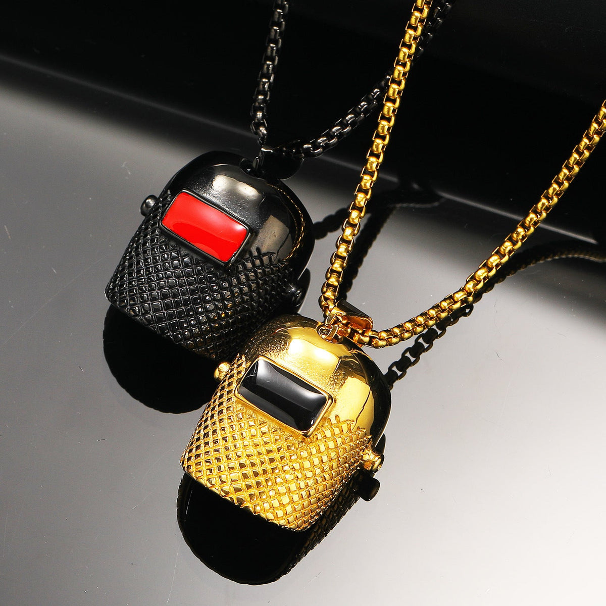 Men's Titanium Steel Welding Helmet Hip Hop Casting Polished Pendants