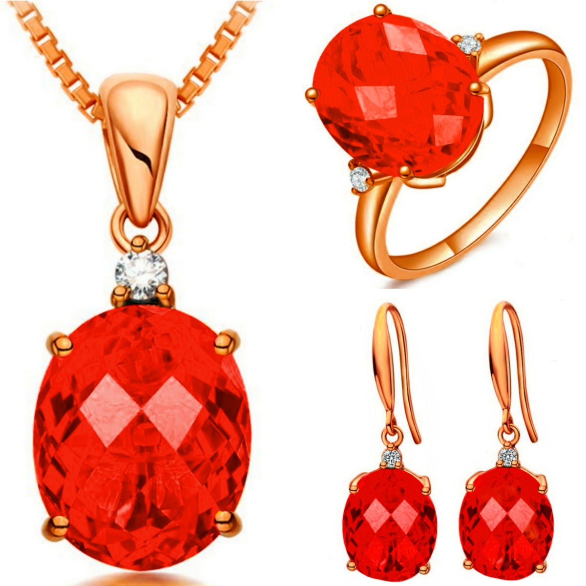 Live Ruby Eardrops Luxury Red Diamond Jewelry Set