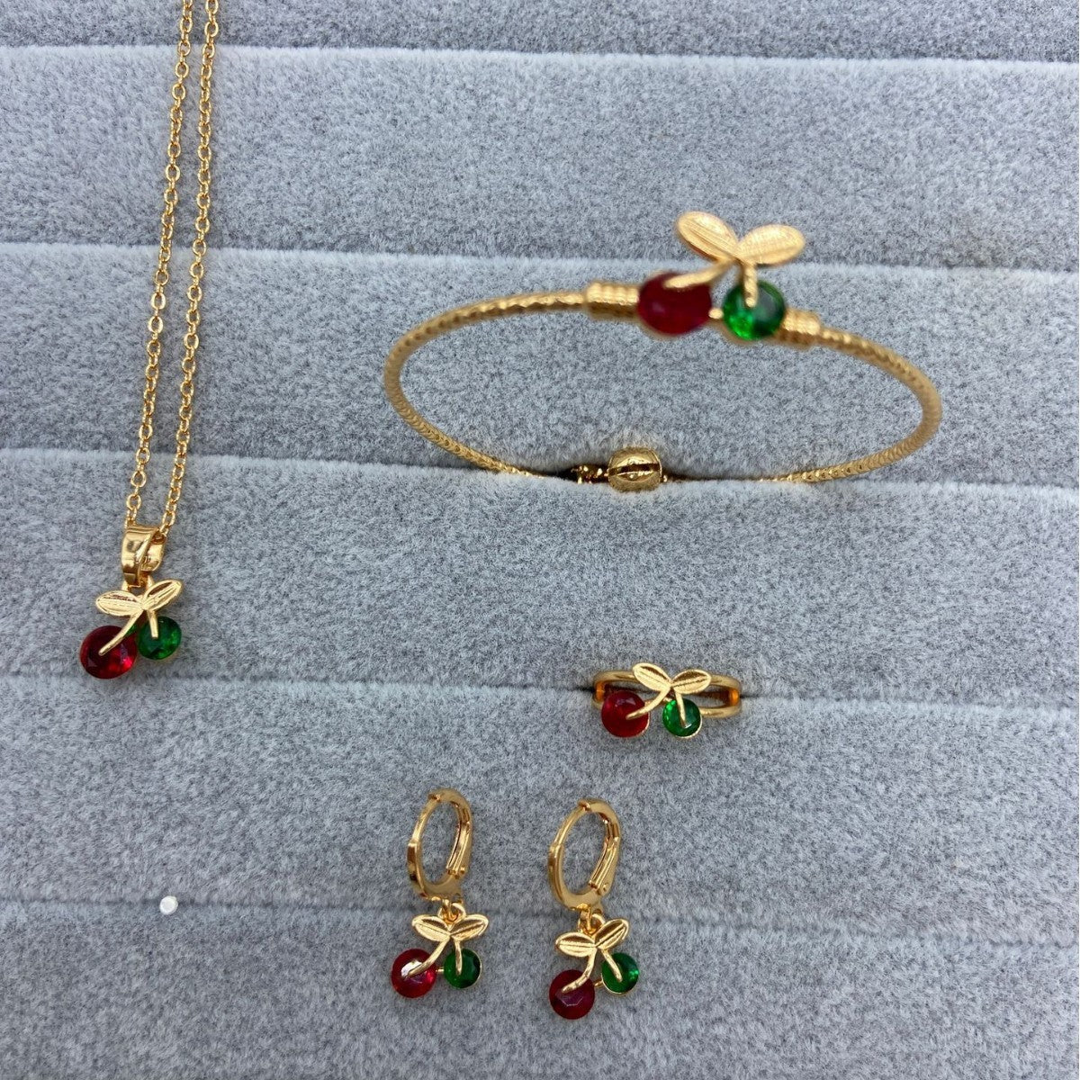 Children's Copper Inlaid Zircon Fruit Series Cherry Jewelry Set