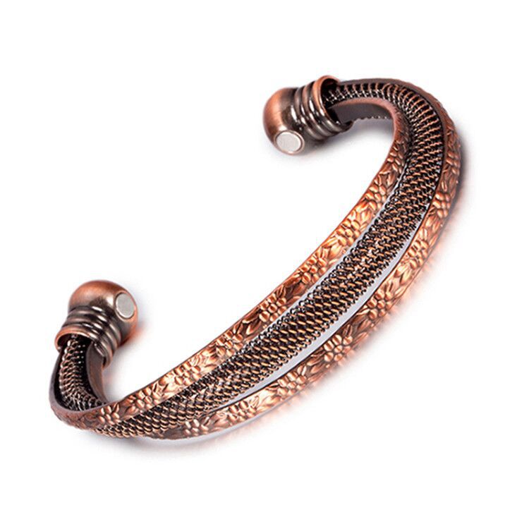 Red Copper 2 Magnetic Button Curved Round Fatigue Bracelet