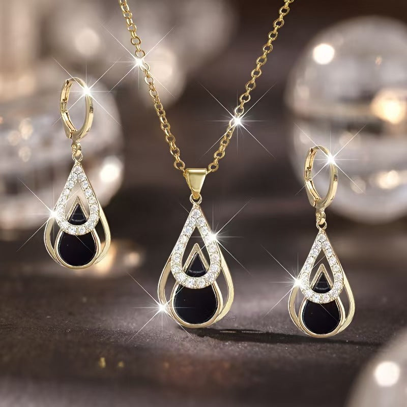 Fashion Black Double Layers Water Drop Jewelry Set