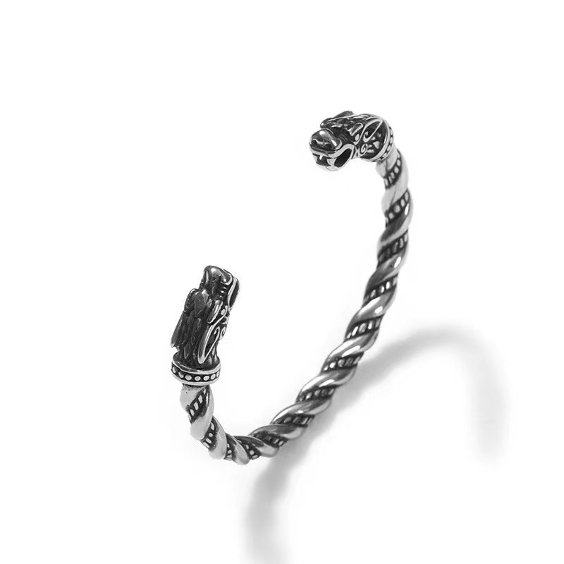 Men's Retro Nordic Viking Double Chinese Dragon Heads Bracelet