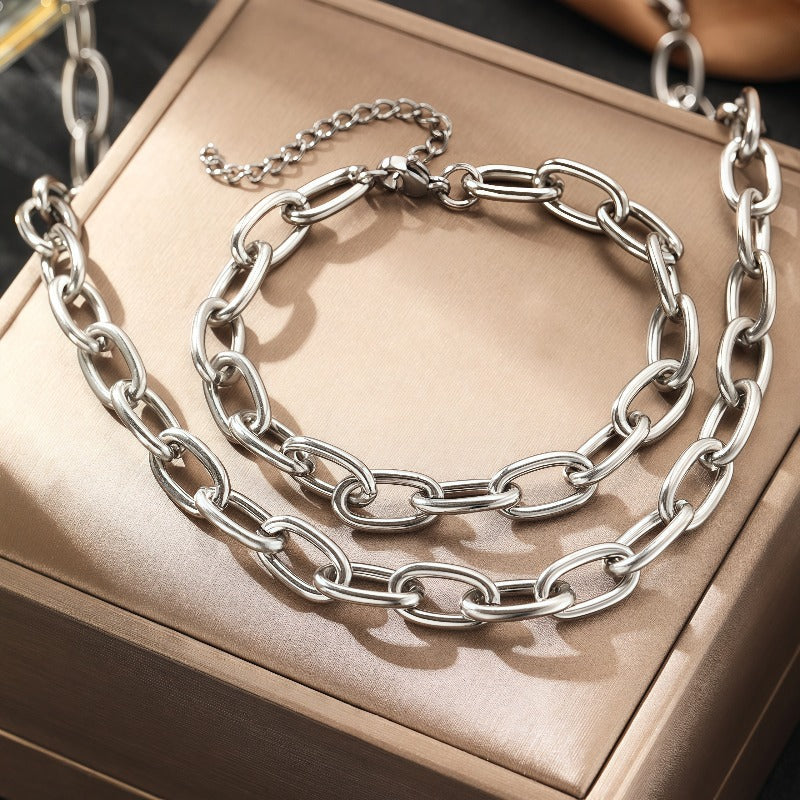 Golden Hip Hop Personality Thick Chain Stainless Steel Simple Design Bracelets