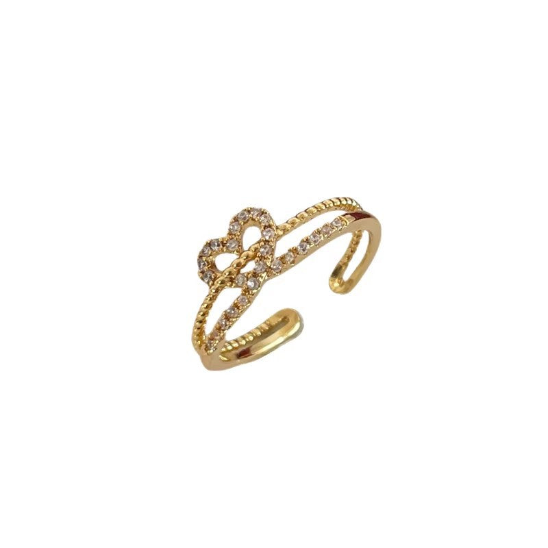 Gang Drill Hollow Love Heart-shaped French Exquisite Light Luxury Minority Ring