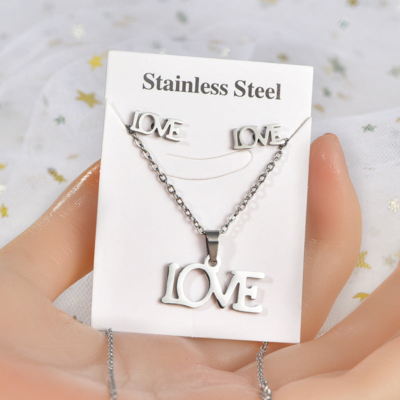 Stainless Steel Trendy Retro Natural Color Jewelry Set