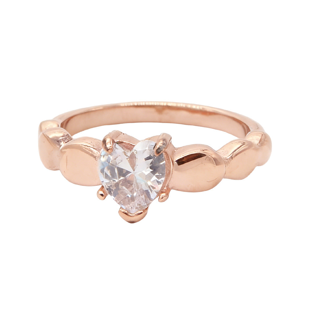 Women's Fashion Simple Sweet Heart Love Diamond Wind Rings