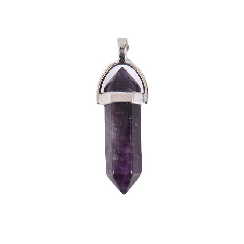 Natural Stone Amethyst Bullet Hexagon Prism Necklaces