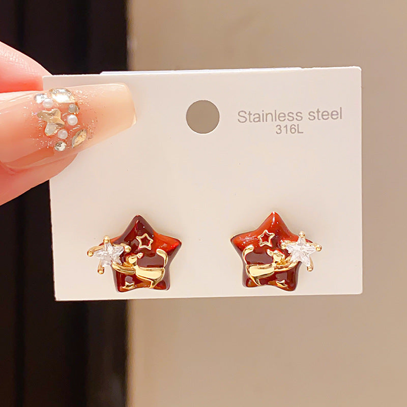 Women's Real Gold Electroplated Light Luxury Zircon Dripping Earrings
