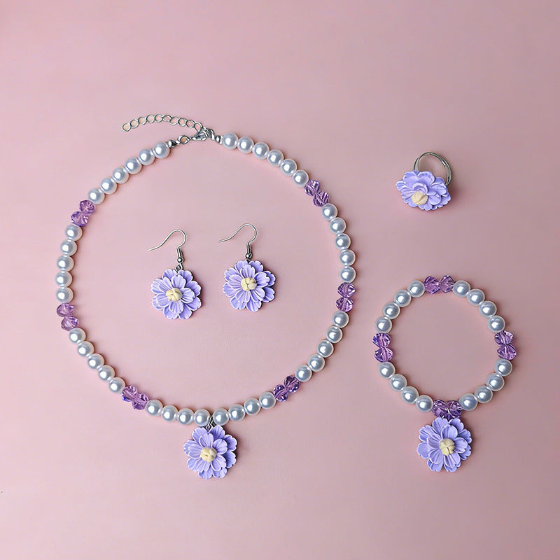 Elegant Children's Cute Refreshing Pearl Flower Jewelry Set