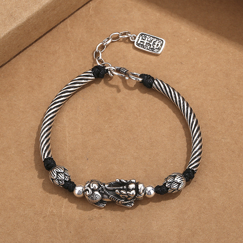 Men's Thai Sier Plated Personality Handmade Woven Trendy Lotus Peace Carrying Bracelets
