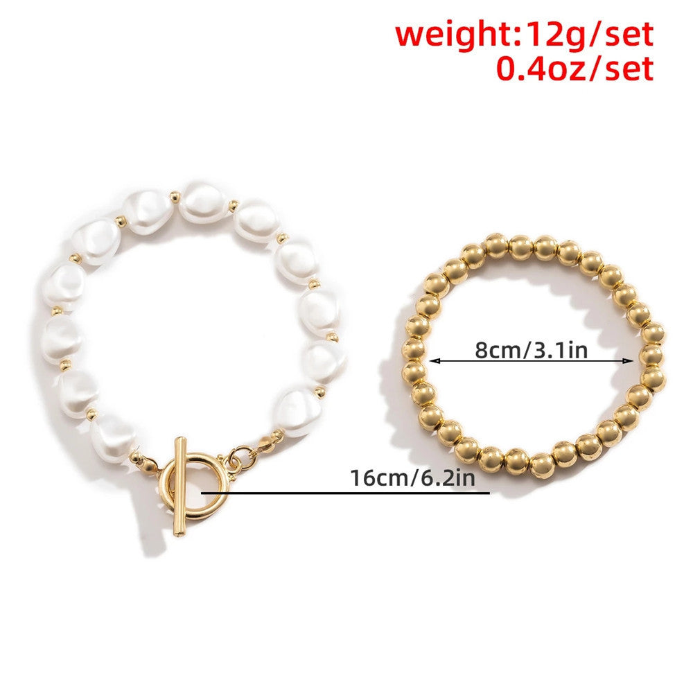 Punk Metal Pearl Double Layer Stack Bracelets