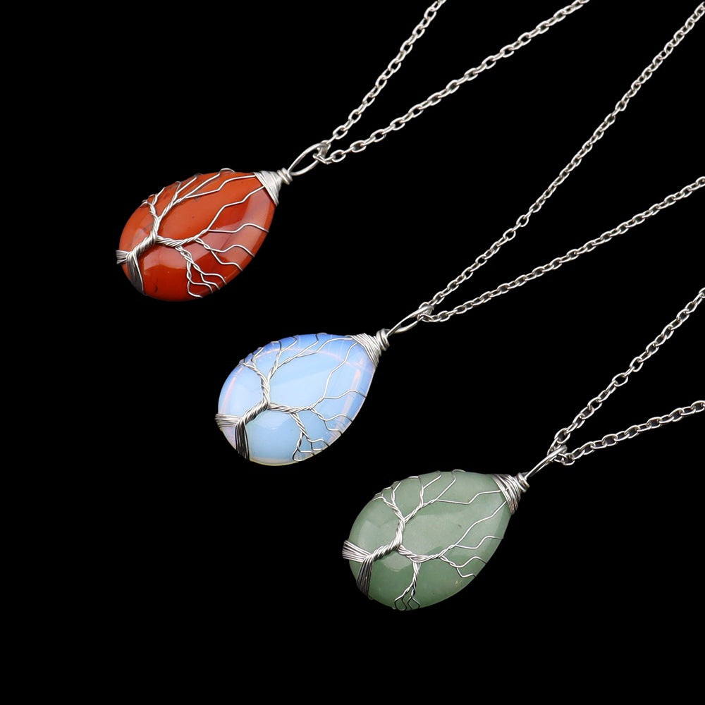 Agate Water Drop Winding Silk Tree Necklaces