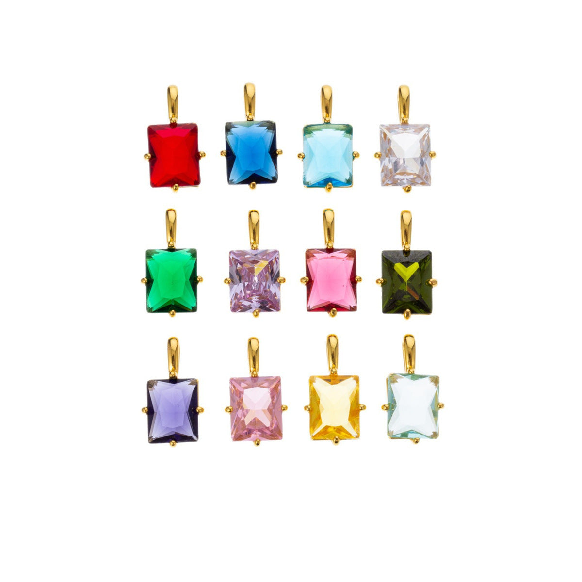 Inlaid Geometric Quadrilateral Twee Birthstone Rectangular Pendant