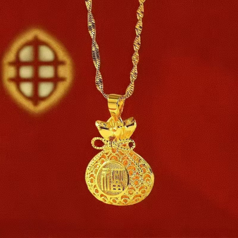 Vietnam Alluvial Gold Filigree Hollow Brass Plated Vintage Purse Burst Necklace