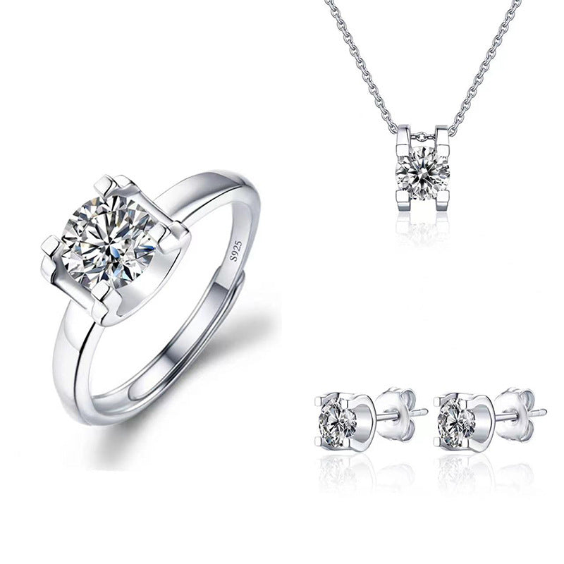Imitation Moissanite Three-piece Zircon Temperament Ear Earrings