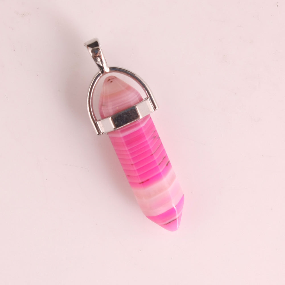 Stone Crystal Agate Bullet Hexagon Prism Pendant