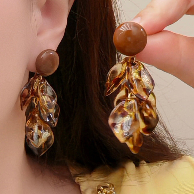 Women's Leopard Print Petal Fringed Exaggerated Temperamental Wear Makes Face Look Rings