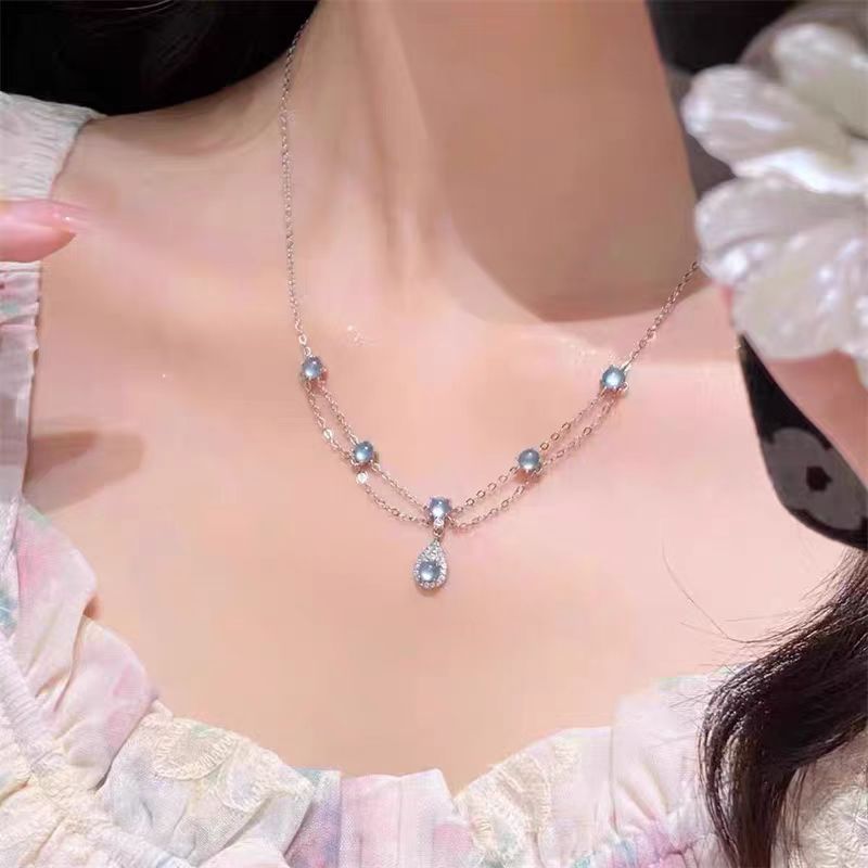 Aquamarine Tassel French Style High Sense Mild Luxury Necklaces