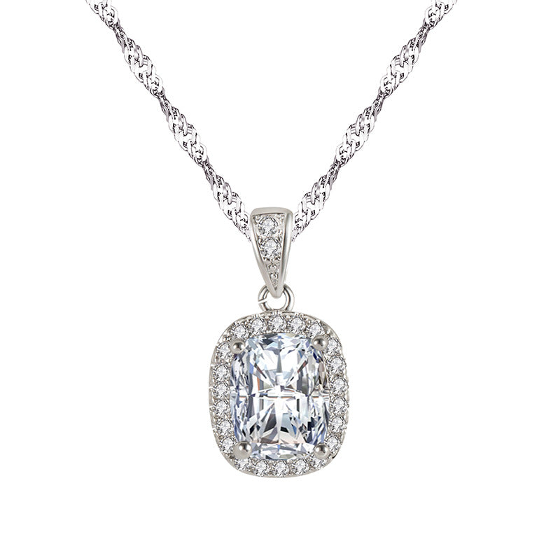 Women's Fashion Simple Gem Square Clavicle Chain Pendant