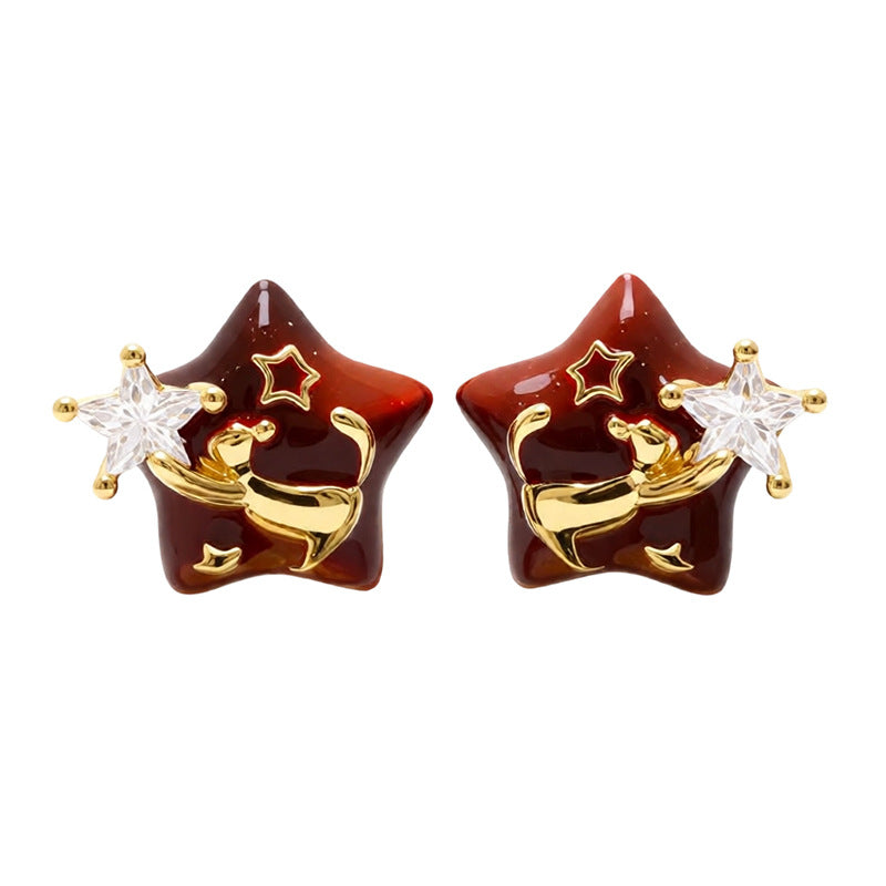 Women's Real Gold Electroplated Light Luxury Zircon Dripping Earrings