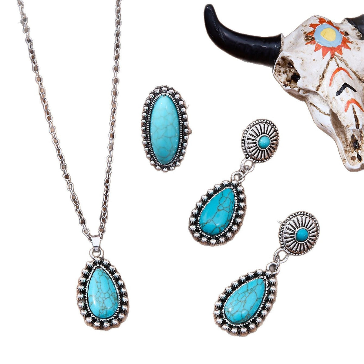 Vintage Water Drop Inlaid Turquoise Ear Rings