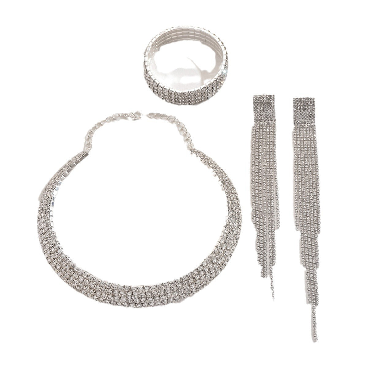 Rhinestone Tassel Stretch Bridal Formal Dress Jewelry Set