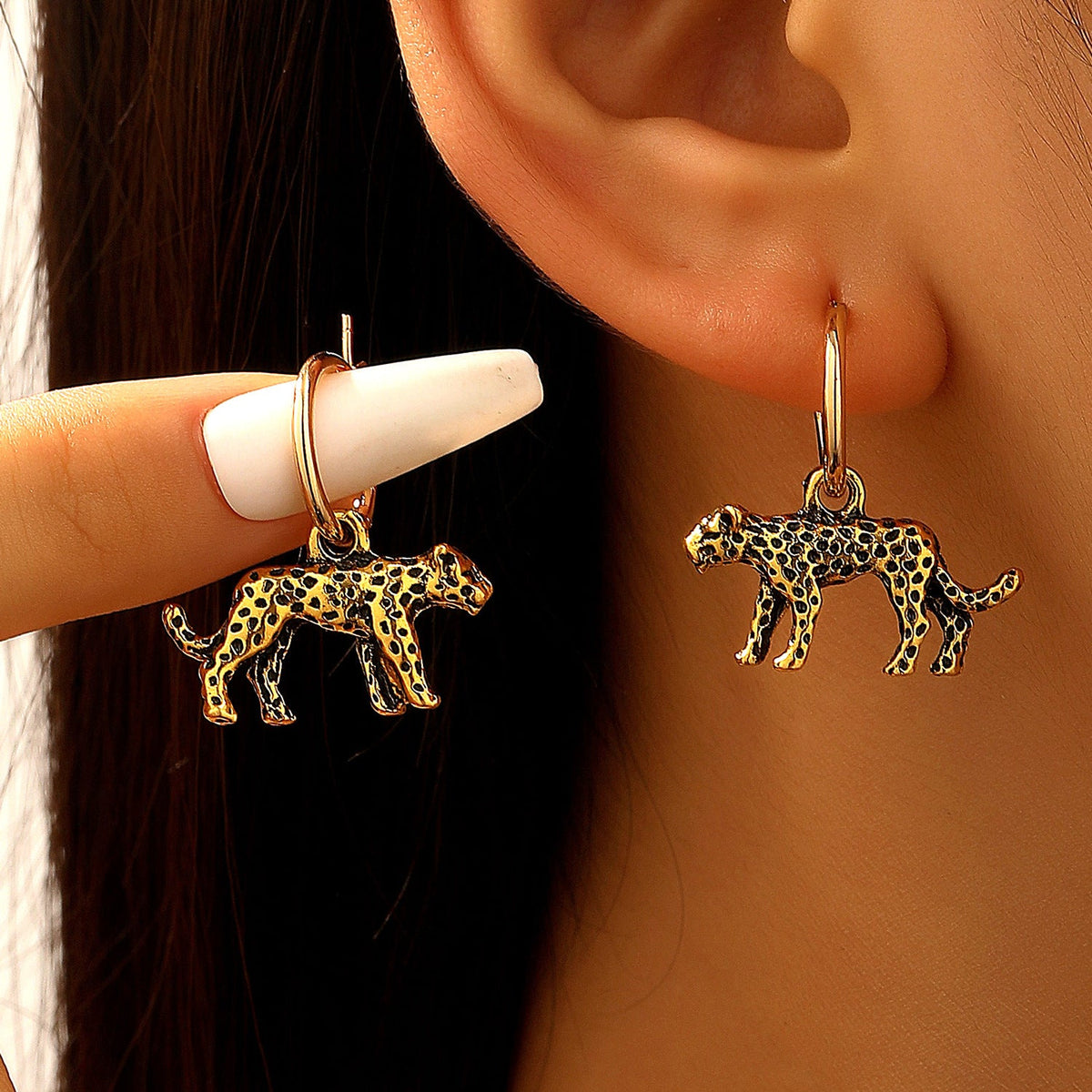 Women's Hop Leopard Head Copper Inlaid Zircon Jewelry Set