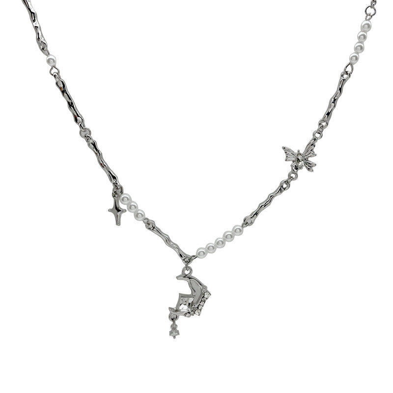 Women's Zircon Pearl Titanium Steel Stitching For Niche Design Clavicle Chain Necklace