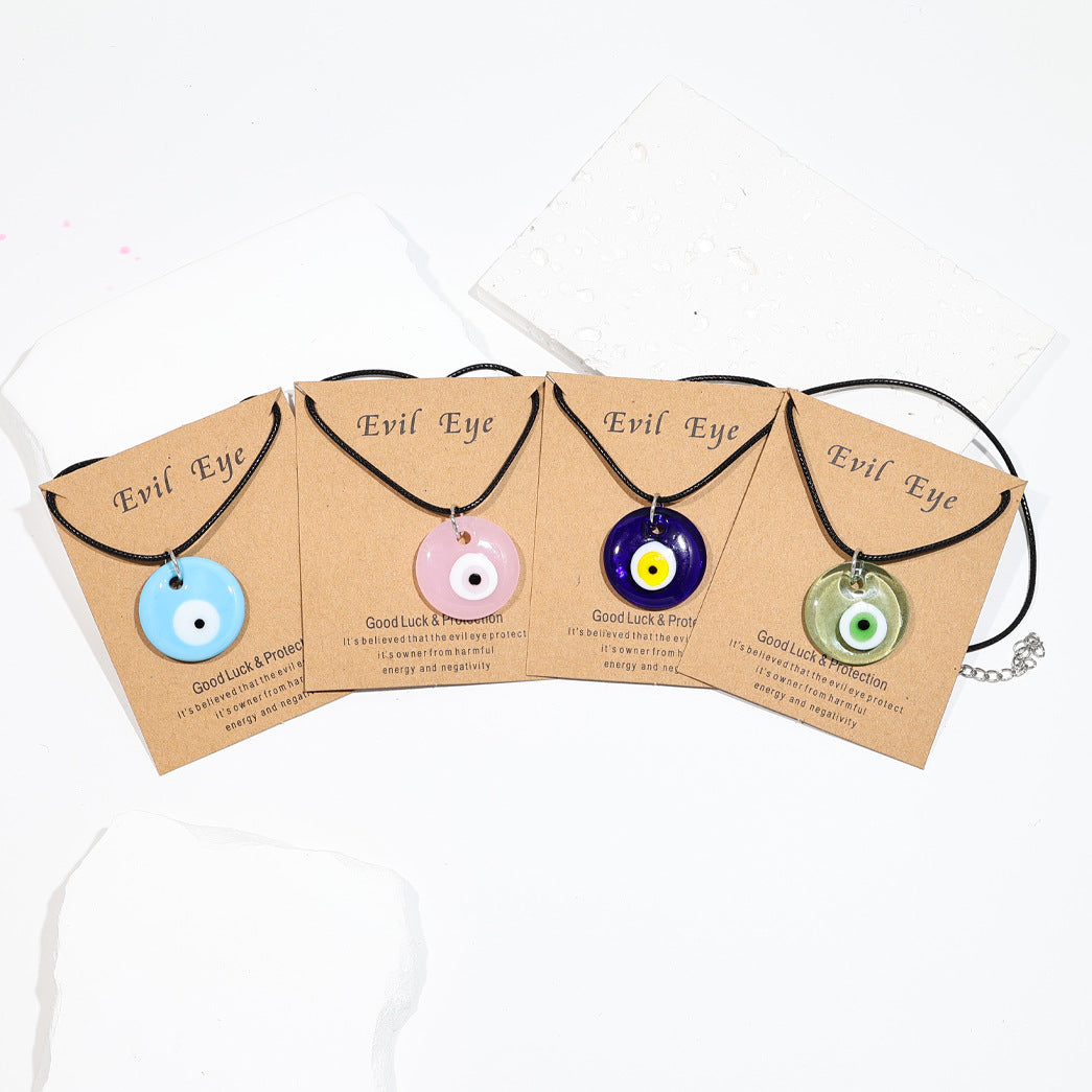 Vintage Blue Glass Devil's Eye Round Necklaces