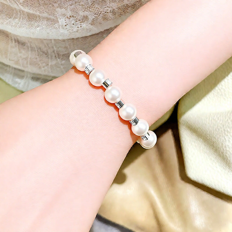 Women's Light Luxury Diamond Imitation Pearl Beaded Open-ended High-grade Simple Exquisite Bracelet