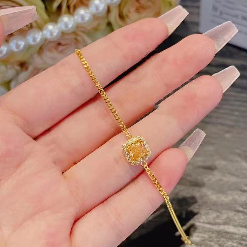 Small Sugar Cube Female Citrine Bread Clavicle Chain Light Luxury Bracelets